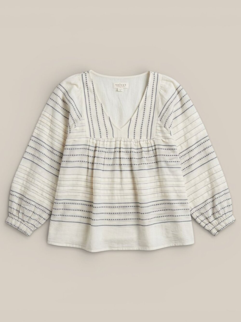 Velvet by Graham Spencer Piper Paros Embroidered Cotton Peasant Blouse Small